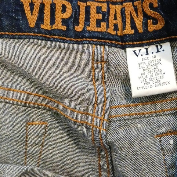 V.I.P JEANS Plus Size 14 Dark Blue Stone Washed Distress Holes Whiskering Boho - Picture 12 of 13